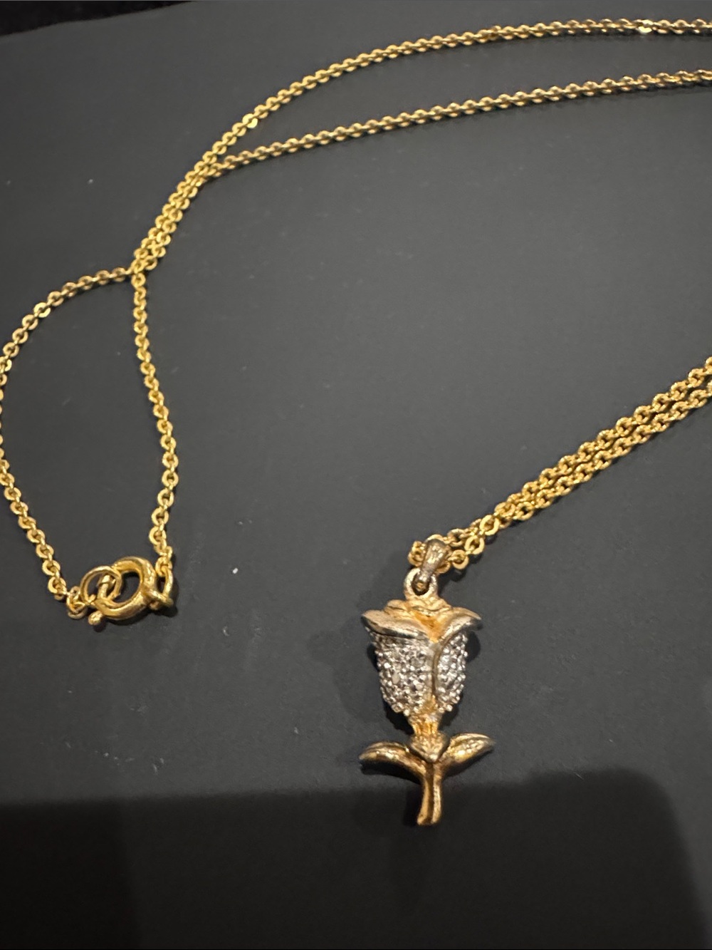 Gold-Tone Pavé Flower Pendant Necklace - Women Jewelry